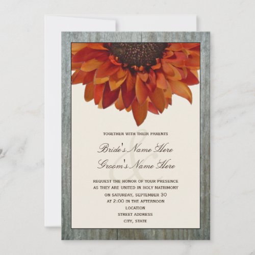 Fall Wedding Invitation - Sunflower &amp; Barnwood