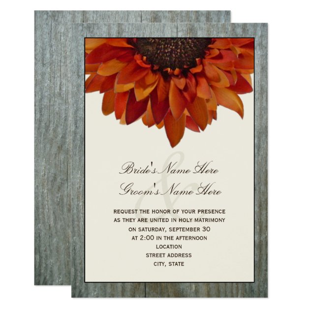 Fall Wedding Invitation - Sunflower & Barnwood