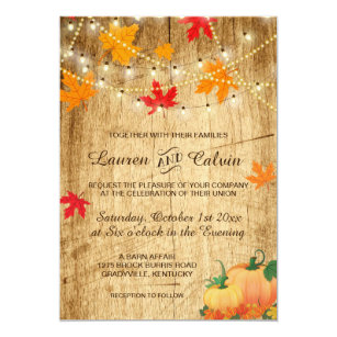 Pumpkin Wedding Invitations Zazzle Fall Wedding Invitation With Leaves And Pumpkins