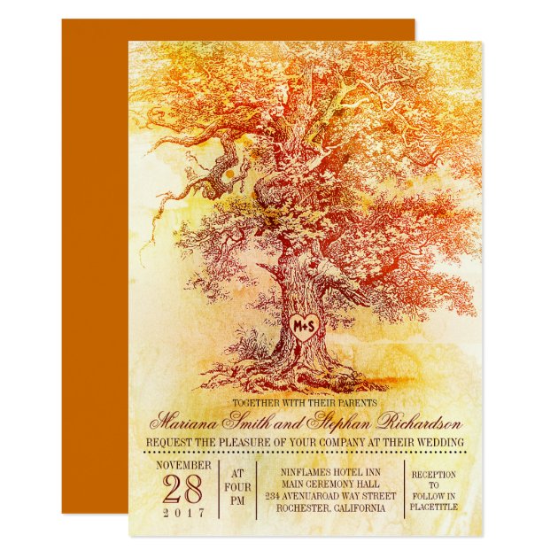 Fall Wedding Invitation With Old Oak Tree