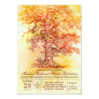 Fall wedding invitation with old oak tree
