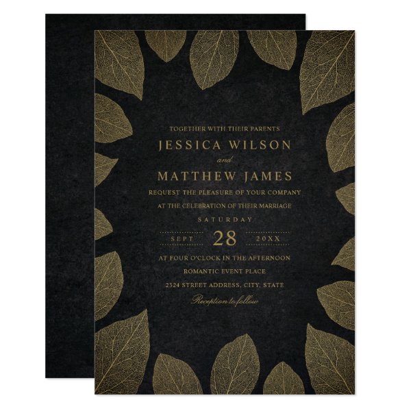 256880896132124808 Fall Wedding Invitations Elegant Gold Look Leaves