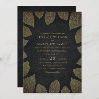 Fall Wedding Invitations Elegant Gold Look Leaves by superdazzle at Zazzle