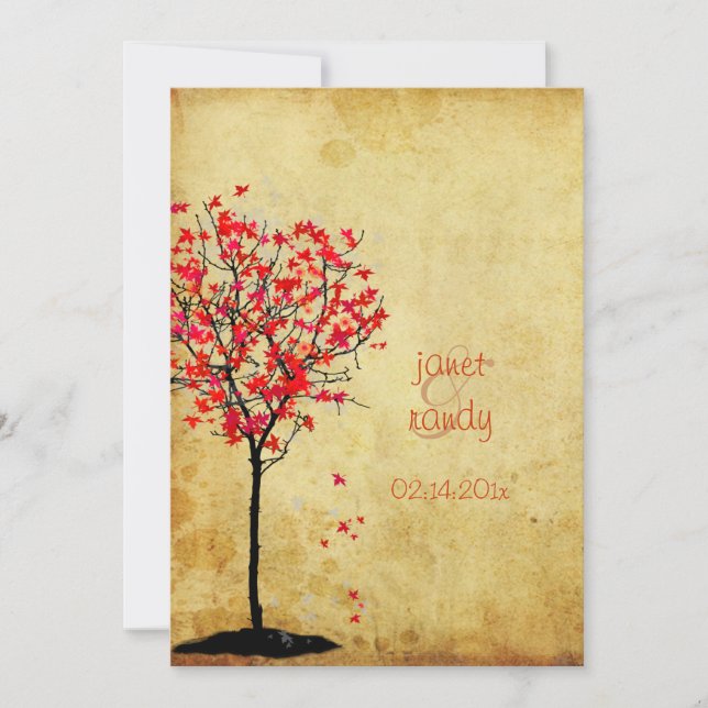 Fall wedding invitations/red maple leaves invitation (Front)