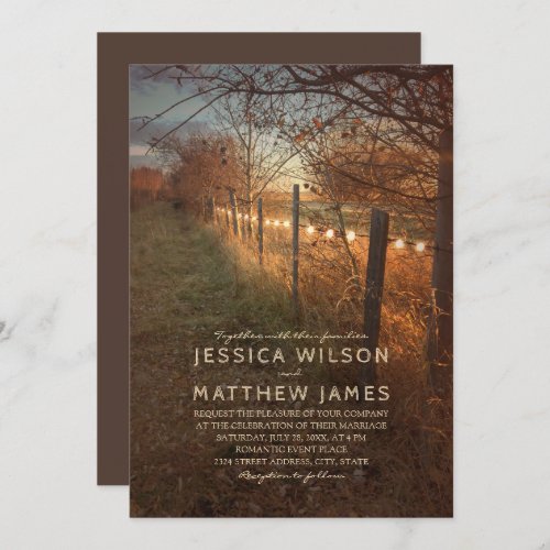 Fall Wedding Invitations Rustic Autumn Farm Lights