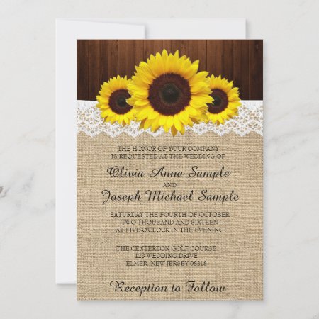 Fall Wedding Invitations With Sunflower And Lace