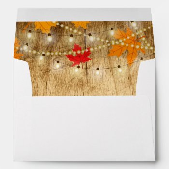 Fall Wedding Invite Envelope Wood  Lights  Leaves by LangDesignShop at Zazzle