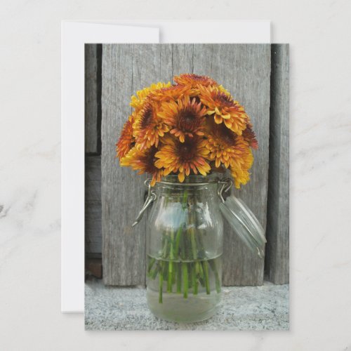 Fall Wedding Mason Jar Flowers &amp; Barnwood Personalized Invitation