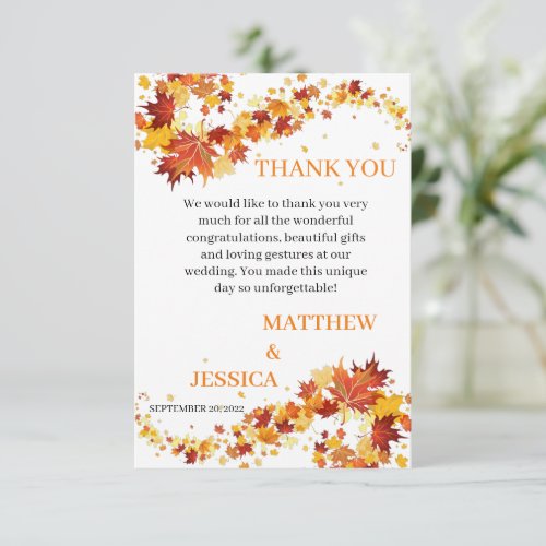 Fall Wedding Matthew  Jessica Thank You Card 