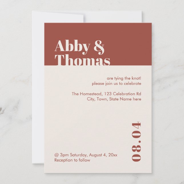 Fall Wedding Modern Minimal Terracotta  Invitation (Front)