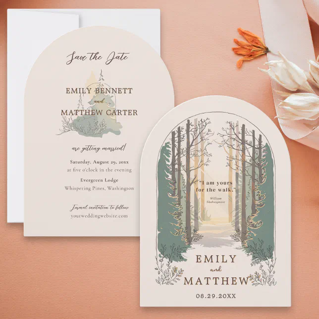 Fall Wedding Modern Rustic Elegant Simple Forest  Invitation
