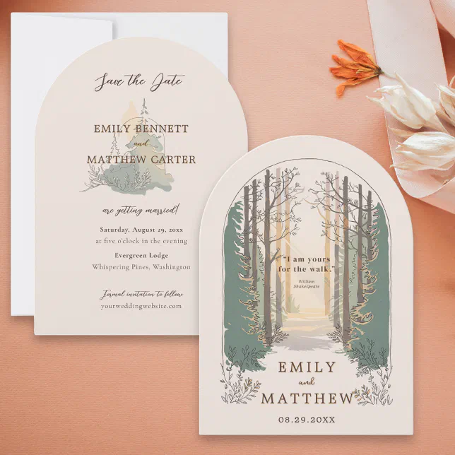 Fall Wedding Modern Rustic Elegant Simple Forest  Save The Date