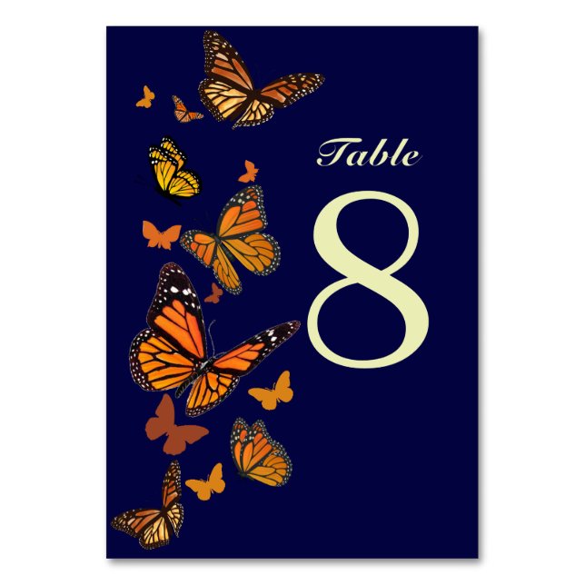 Fall Wedding Monarch Butterfly Monogram Table Number (Front)