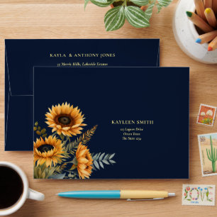 Fall wedding navy blue rustic sunflower envelope