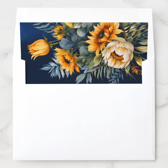 Fall wedding navy blue rustic sunflower envelope liner (In Envelope)