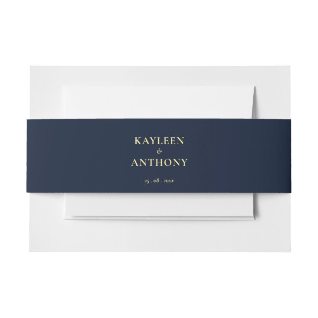 Fall wedding navy blue rustic sunflower  invitation belly band (Front Example)