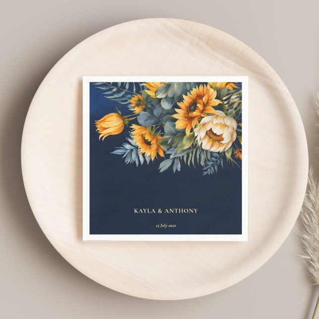 Fall wedding navy blue rustic sunflower printed napkins (Fall wedding navy blue rustic sunflower printed napkins template personalized tableware decor)