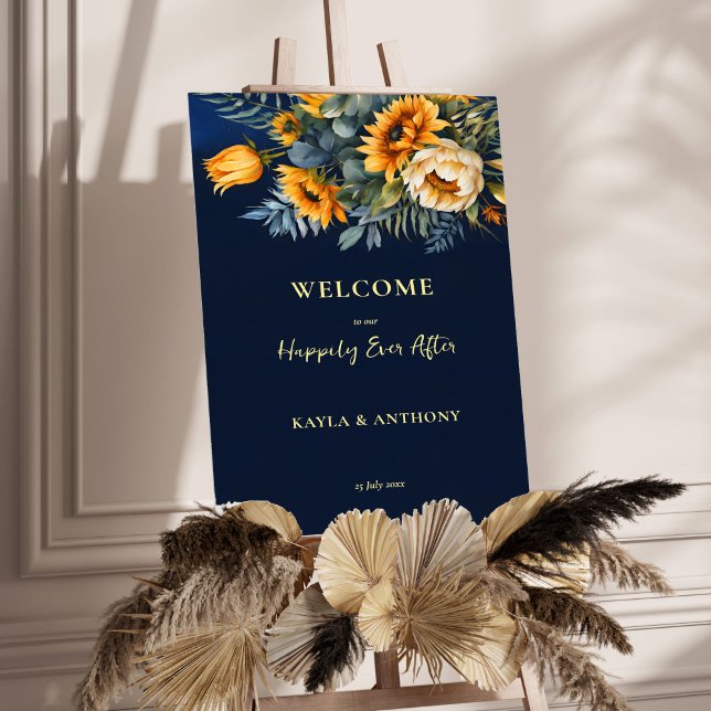 Fall wedding navy blue rustic sunflower welcome foam board (Fall wedding navy blue rustic sunflowers welcome sign board personalized entrance decor)