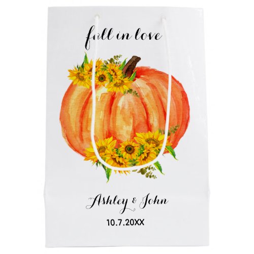 Fall Wedding Orange Floral Pumpkin  Medium Gift Bag