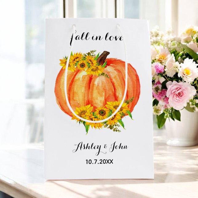 Fall Wedding Orange Floral Pumpkin  Medium Gift Bag (Creator Uploaded)
