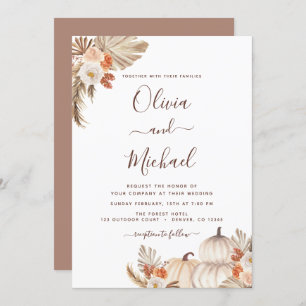 Fall Wedding Pampas Grass Pumpkins Terracotta Invi Invitation