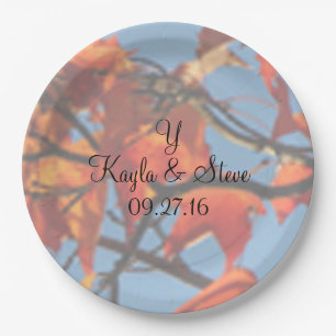 Fall Wedding Photo Background Names Date Monogram Paper Plates