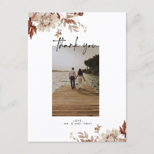 Fall Wedding Photo Thank You Post Card