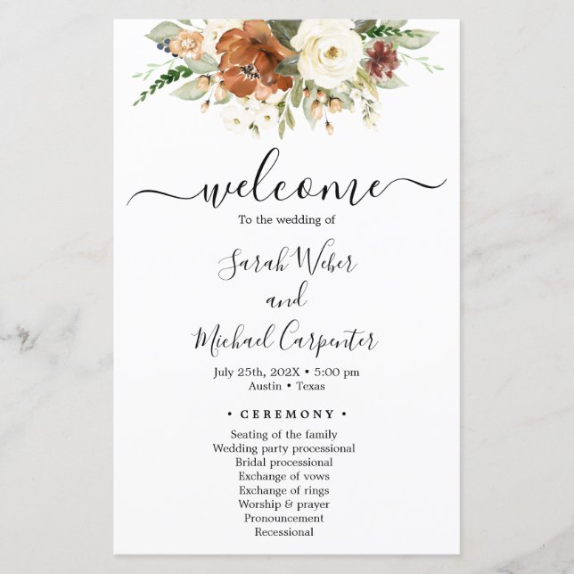 Fall Wedding program (Front)