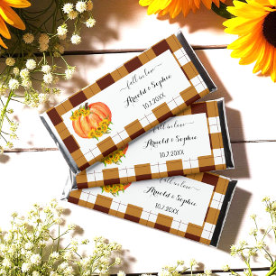 Fall Wedding Pumpkin Brown White Plaid Hershey Bar Favors