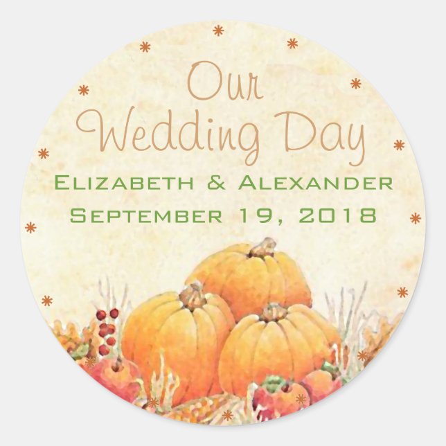 Fall Wedding Pumpkin Guest Favor Thank You Classic Round Sticker (Front)