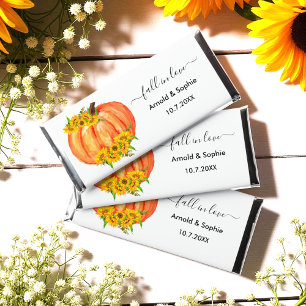 Fall Wedding Pumpkin Orange White Floral Hershey Bar Favors