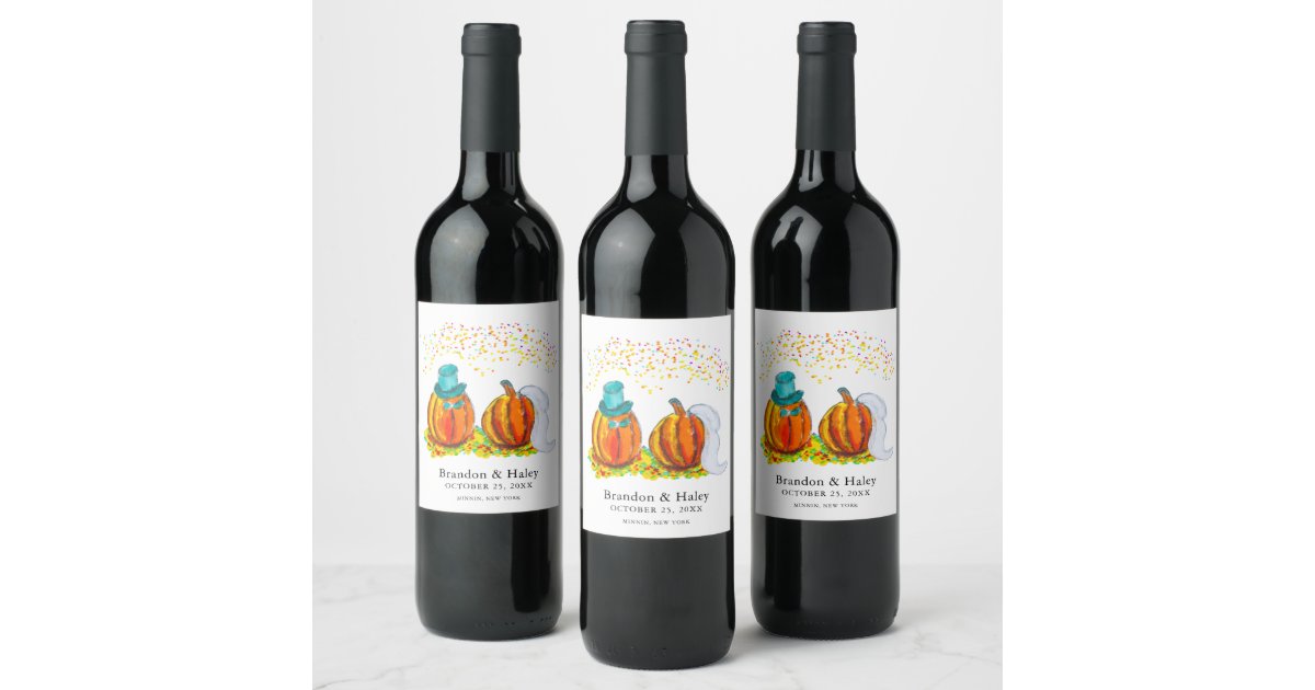 Fall Wedding Pumpkins Wine Label | Zazzle