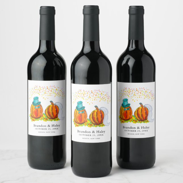 Fall Wedding Pumpkins Wine Label (Bottles)