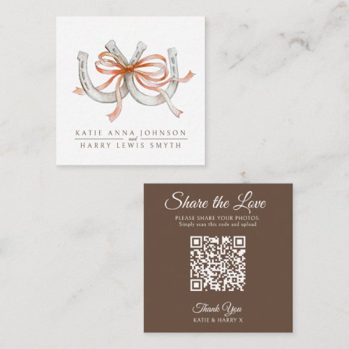 Fall wedding QR share love ribbon horseshoes art Enclosure Card