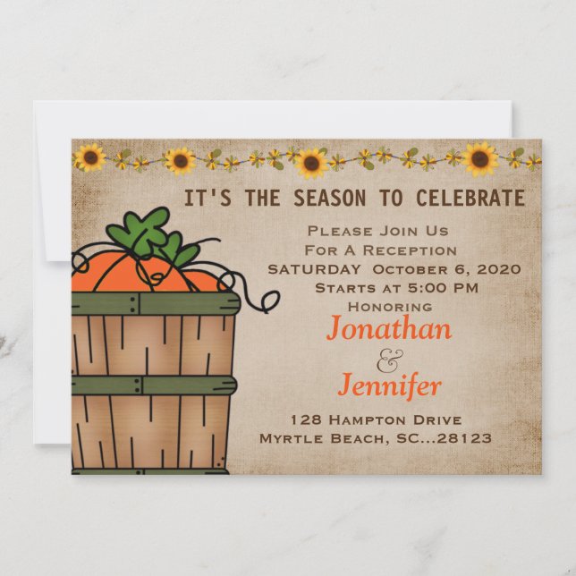 Fall Wedding  Reception Invitation (Front)