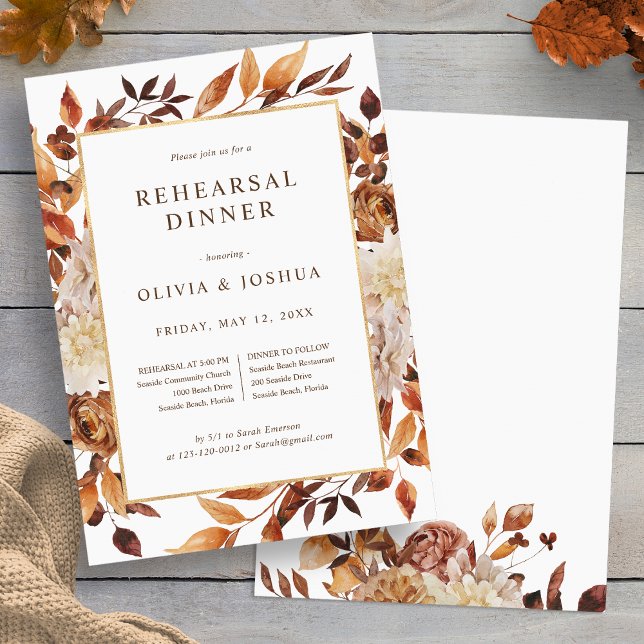 Fall Wedding Rehearsal Dinner Invitation (Elegant Fall Floral Wedding Rehearsal Dinner Invitation by Painted Paperie
)