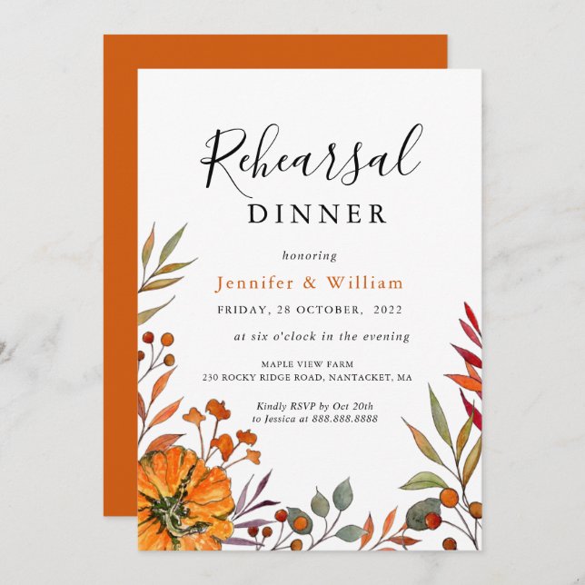 Fall Wedding Rehearsal Dinner Invitation (Front/Back)