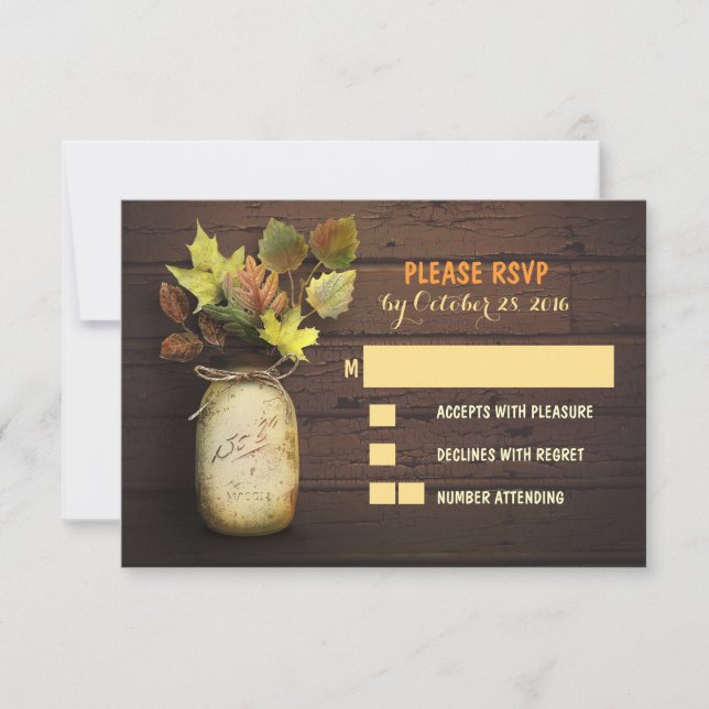 Fall wedding RSVP cards with mason jar (Front)