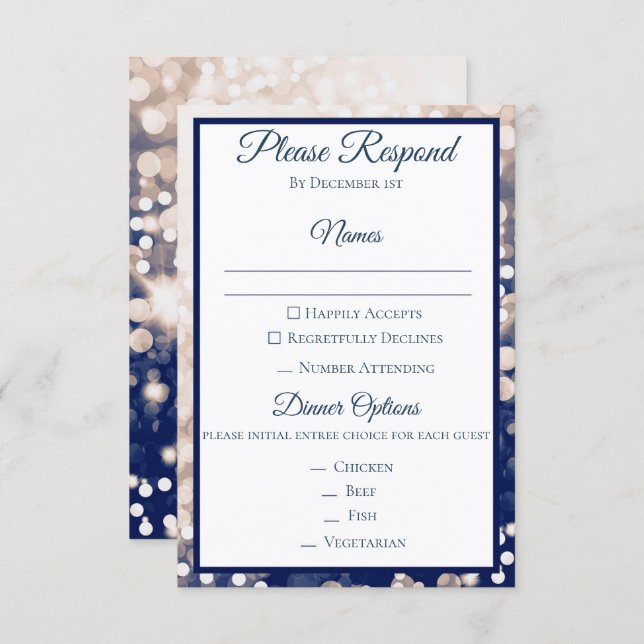 Fall Wedding RSVP - Champagne and Navy Invitation (Front/Back)