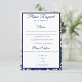 Fall Wedding RSVP - Champagne and Navy Invitation (Standing Front)