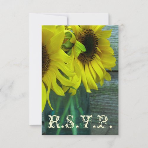 Fall Wedding RSVP Sunflowers Mason Jar  Barnwood RSVP Card