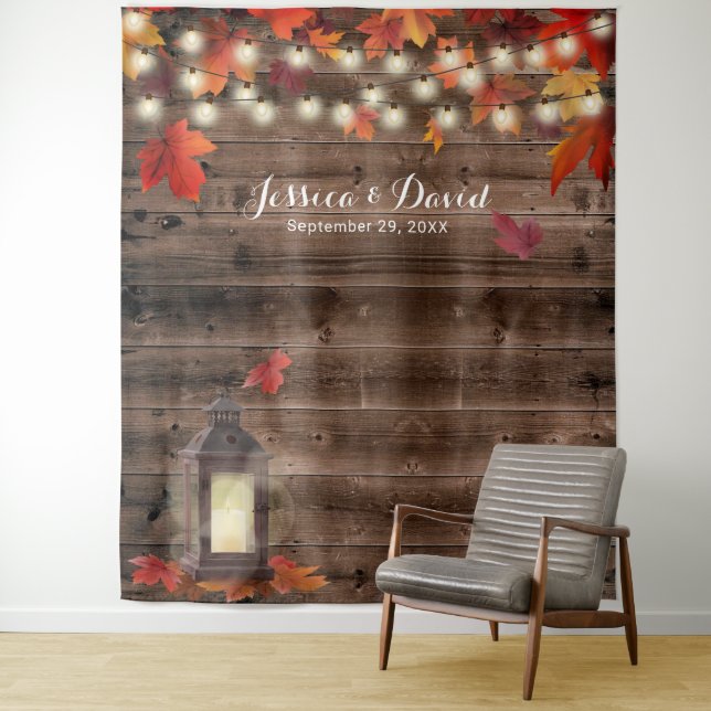 Fall Wedding Rustic Autumn Leaves Lantern Backdrop (In Situ)