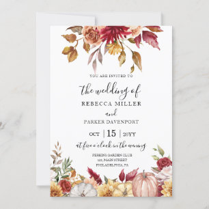 Fall Wedding rustic flowers and pumpkins Invitation