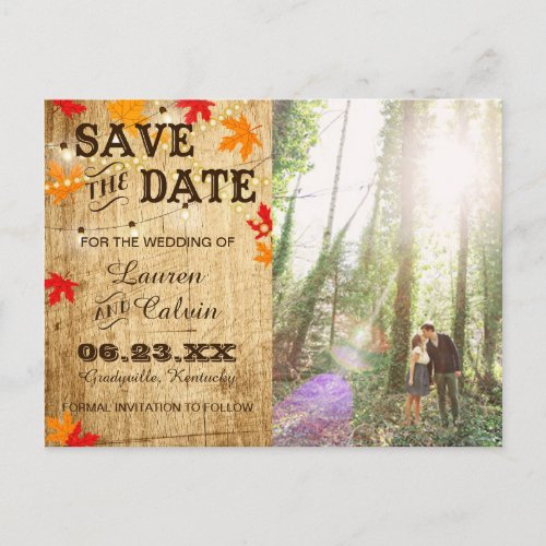 Fall wedding Save the Date for a rustic wedding Announcement Postcard