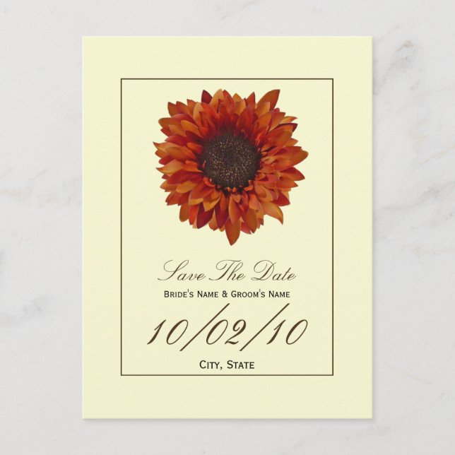 Fall Wedding Save The Date Postcard- Autumn Flower Announcement Postcard (Front)