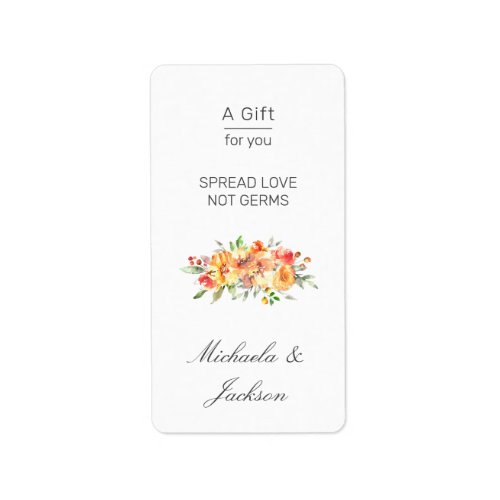 Fall Wedding Spread Love Not Germs Hand Sanitizer Label