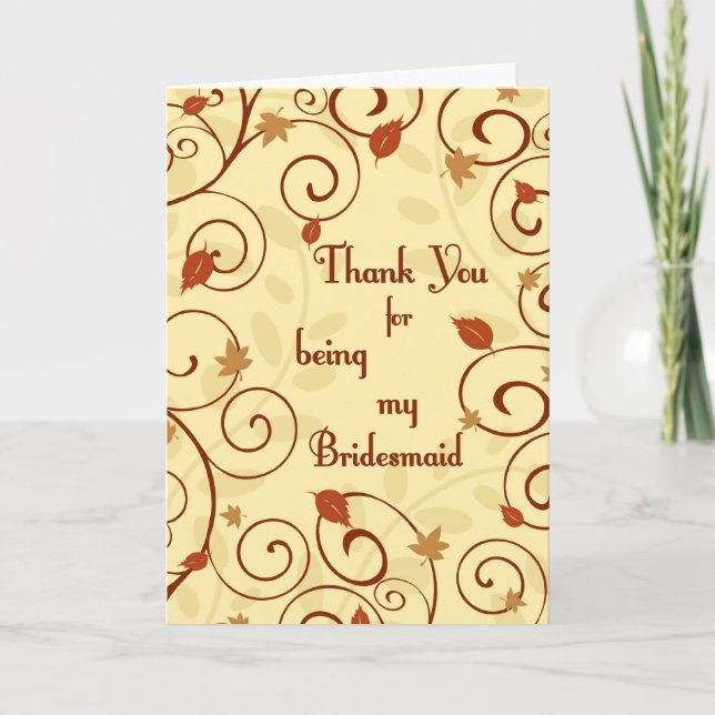 Fall Wedding Thank You Bridesmaid Card (Front)