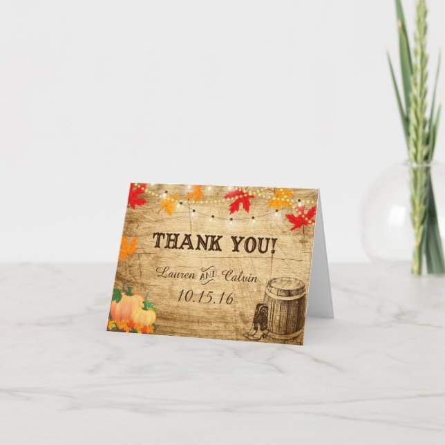 Fall Wedding Thank You Card for a Rustic Wedding (Front)