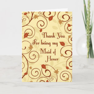 Fall Wedding Thank You Maid of Honor Card