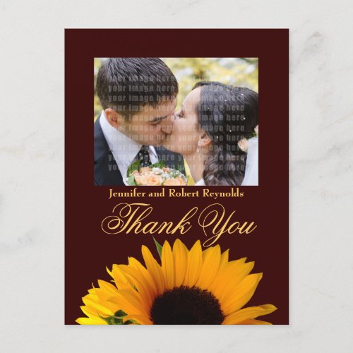 Fall wedding Thank You Post Card yellow back